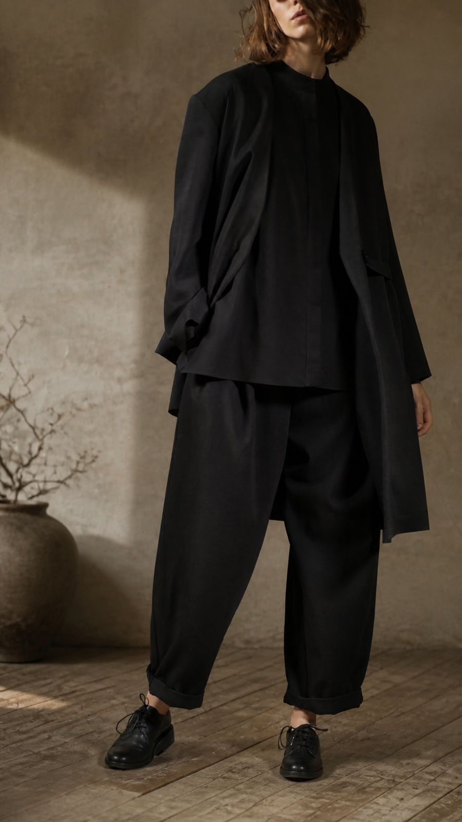 Tenue noire Atelier Shizen inspirée wabi-sabi